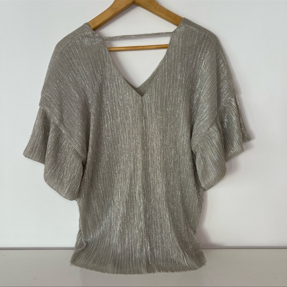 Vanessa+Virginia Blouse Puff Sleeve V Neck Champagne Metallic Womens Size XSmall - Picture 6 of 15